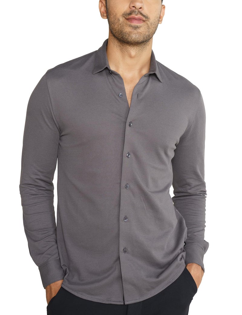 DAMENSCH Constant Cotton Thermoregulating Pique Full Shirts-Pack of 1-Blackened Pearl-Medium - Image 1