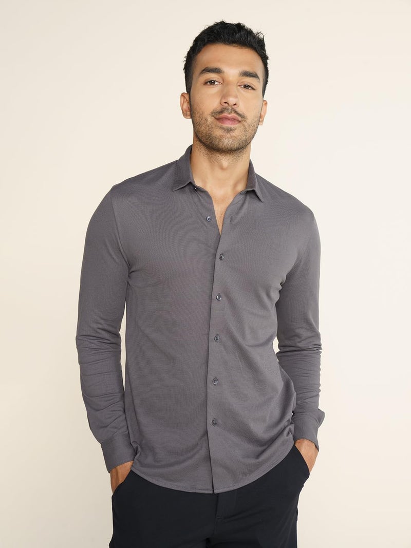 DAMENSCH Constant Cotton Thermoregulating Pique Full Shirts-Pack of 1-Blackened Pearl-Medium - Image 4