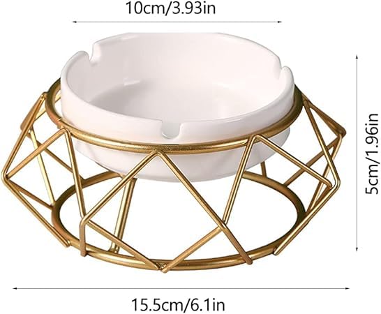 CORALTREE CORAL TREE Modern Ceramic Ashtray with Rust-Free Geometric Golden Metal Holder Luxury Tabletop Windproof Ash Tray for Home Office Hotel and Restaurant, Fancy Decorative Party Gift Item - Image 5