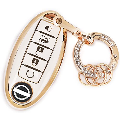 JAMCARI for Nissan Key Fob Cover - 4/5 Button Soft TPU Protection Car Key Case Shell for Nissan Altima Maxima Rogue Armada Sentra 370z Pathfinder Murano (White) - Image 1