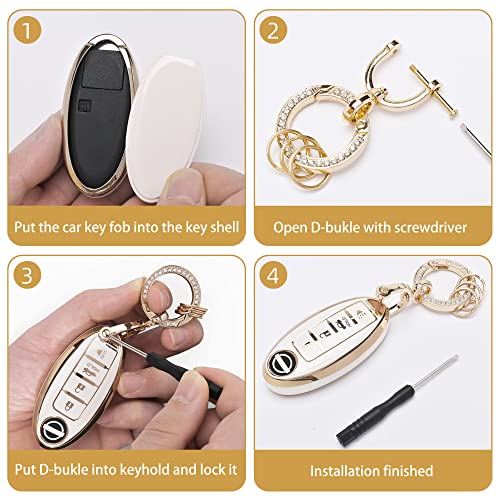 JAMCARI for Nissan Key Fob Cover - 4/5 Button Soft TPU Protection Car Key Case Shell for Nissan Altima Maxima Rogue Armada Sentra 370z Pathfinder Murano (White) - Image 4