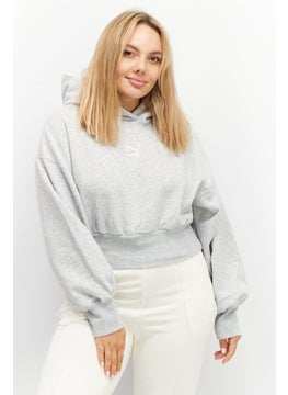 PUMA Women Sportswear Fit Long Sleeve Cropped Training Hoodie, Grey Heather  - Image 1