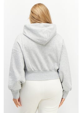 PUMA Women Sportswear Fit Long Sleeve Cropped Training Hoodie, Grey Heather  - Image 2