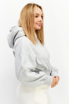 PUMA Women Sportswear Fit Long Sleeve Cropped Training Hoodie, Grey Heather  - Image 3