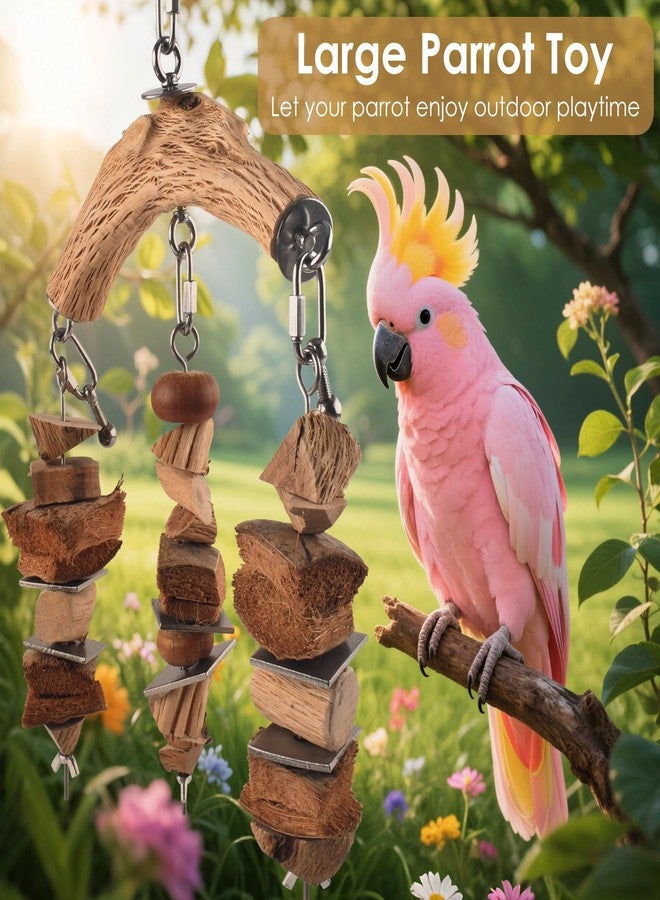 DBNESS Bird Parrot Toys, Large Birds Wooden Chew Blocks with Stainless Steel Cage Hanging Bite Toy for Macaws, African Greys, Cokatoos, Amazon Parrots and Small Medium Parakeets - Image 4