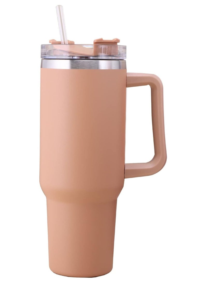 Jorunb 40 oz Tumbler with Handle and Straw, Insulated Stainless Steel Coffee Tumbler with Lid, Double Walled Travel Mug Water Bottle Cup, Large Tumbler for Hot and Cold Drinks Pink - Image 1