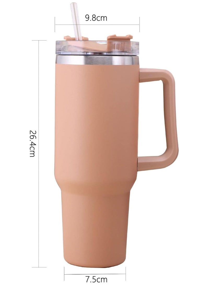 Jorunb 40 oz Tumbler with Handle and Straw, Insulated Stainless Steel Coffee Tumbler with Lid, Double Walled Travel Mug Water Bottle Cup, Large Tumbler for Hot and Cold Drinks Pink - Image 2