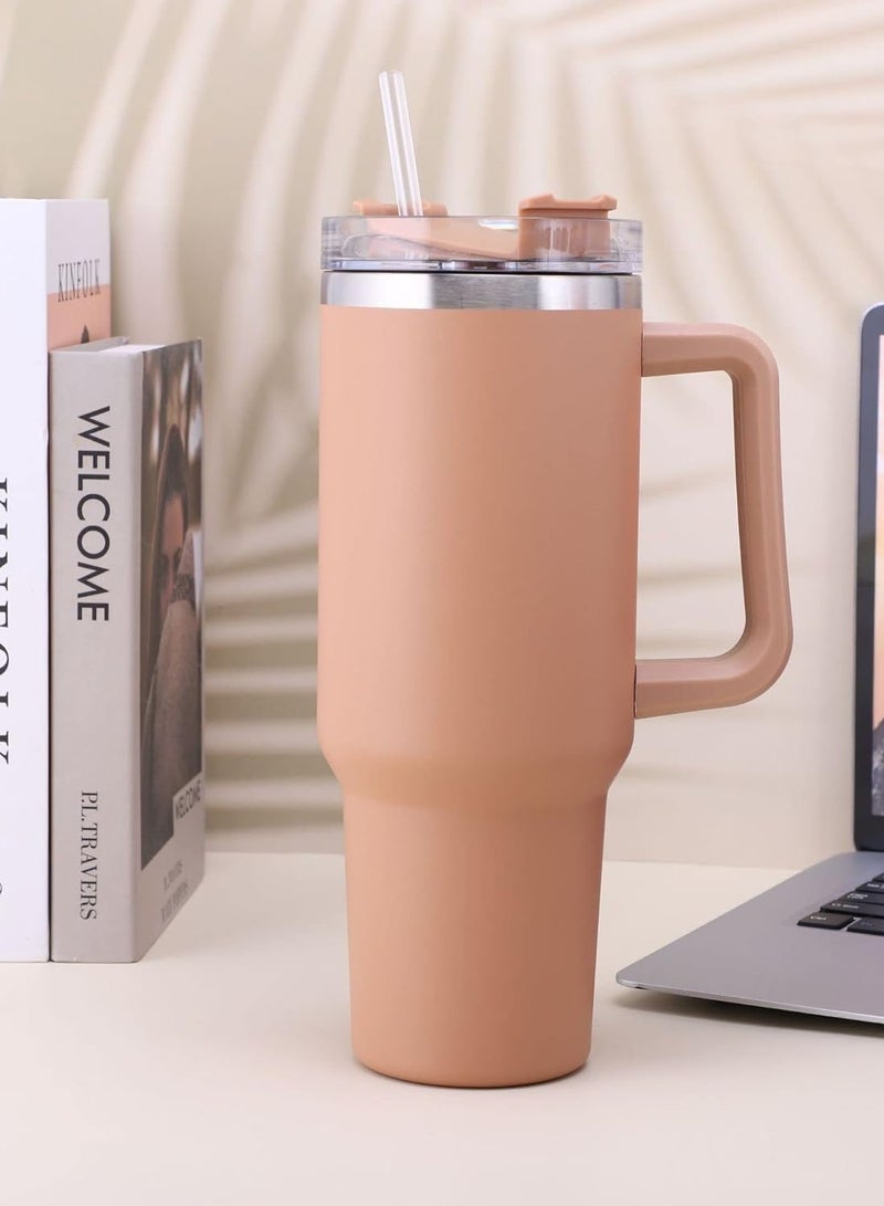 Jorunb 40 oz Tumbler with Handle and Straw, Insulated Stainless Steel Coffee Tumbler with Lid, Double Walled Travel Mug Water Bottle Cup, Large Tumbler for Hot and Cold Drinks Pink - Image 3