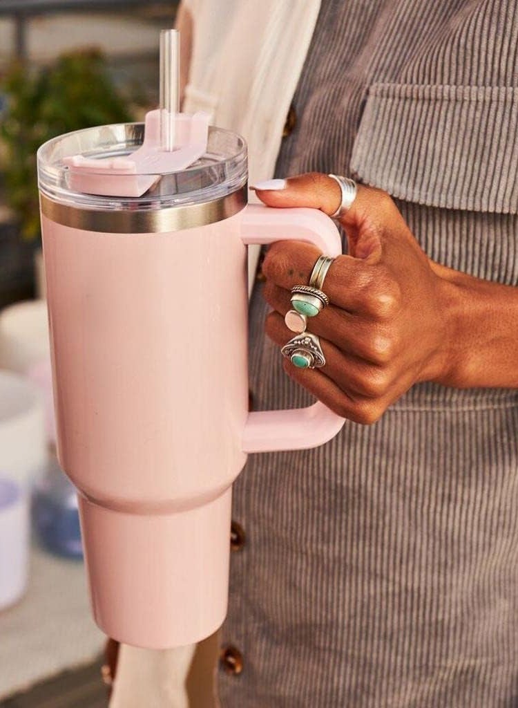 Jorunb 40 oz Tumbler with Handle and Straw, Insulated Stainless Steel Coffee Tumbler with Lid, Double Walled Travel Mug Water Bottle Cup, Large Tumbler for Hot and Cold Drinks Pink - Image 4