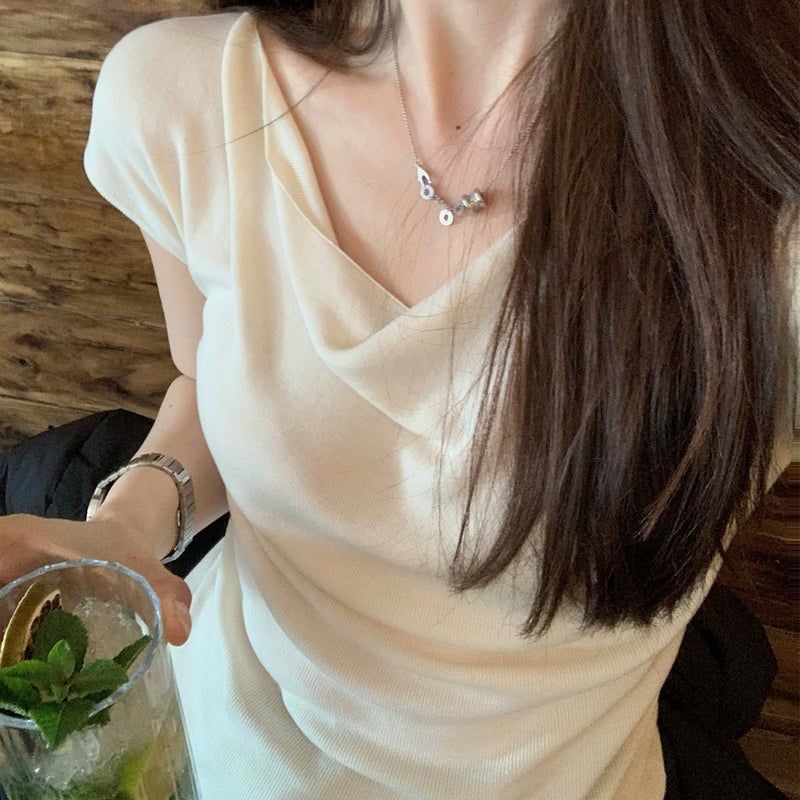 تيشيرت نسائي من التنسيل بياقة ملفوفة وأكمام قصيرة (5 ألوان) - Image 3