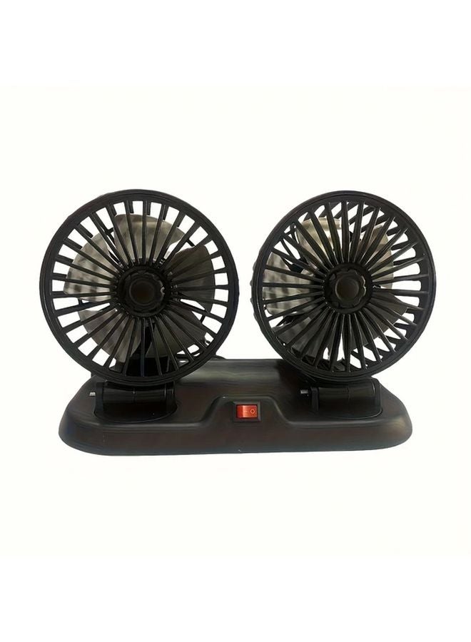 Black 5V Portable Dual Head Car Fan With 360 Degree Rotation USB Air Cooling - Image 1