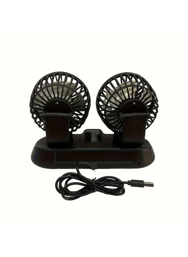 Black 5V Portable Dual Head Car Fan With 360 Degree Rotation USB Air Cooling - Image 5