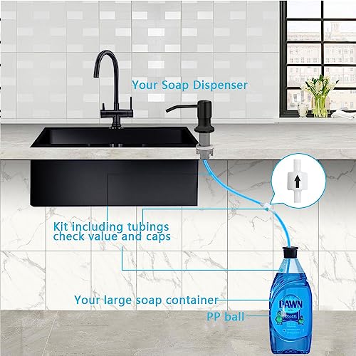 izolor Soap Dispenser for Kitchen Sink, Countertop Soap Dispenser Pump, 47" Silicone Extension Tube Connect to The Soap Bottle Directly, Say Goodbye to Frequent Refills (Black) - Image 4