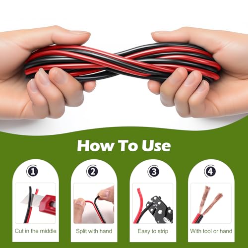 TYUMEN 16 Gauge Wire 100FT, 16/2 AWG Red Black Hookup Electrical Wire LED Strips Extension Cord 12V/24V DC Cable, 16AWG 2 Conductors Flexible Wire for in-Home, Autos, Schools use - Image 3