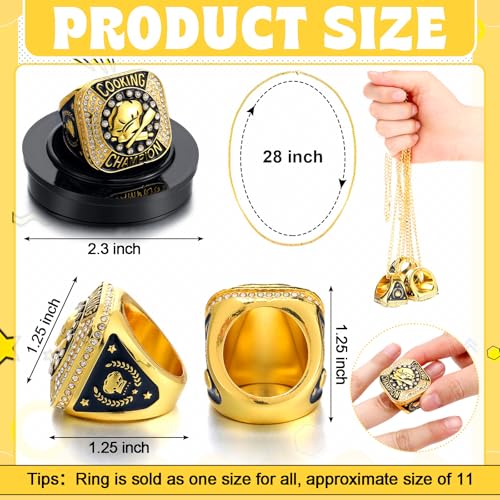 Highergo 3 Pcs Chef Hat Cooking Championship Trophy Ring 1st 2nd 3rd Place Medal Cooking Competition Trophy Prizes with Display Neck Chain and Stand for Chefs Culinary Chili Cook off Party(Gold) - Image 2