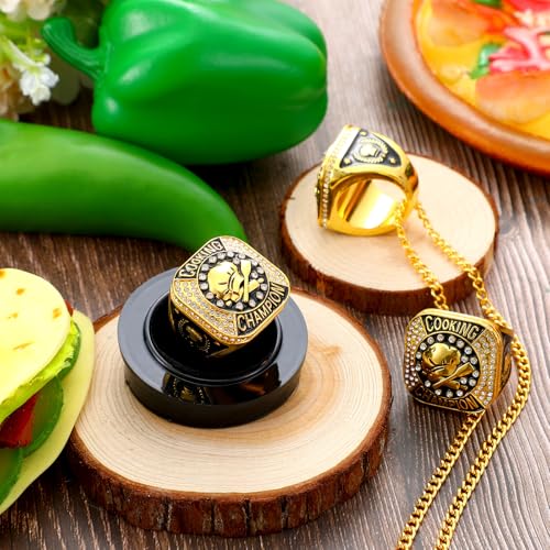 Highergo 3 Pcs Chef Hat Cooking Championship Trophy Ring 1st 2nd 3rd Place Medal Cooking Competition Trophy Prizes with Display Neck Chain and Stand for Chefs Culinary Chili Cook off Party(Gold) - Image 4