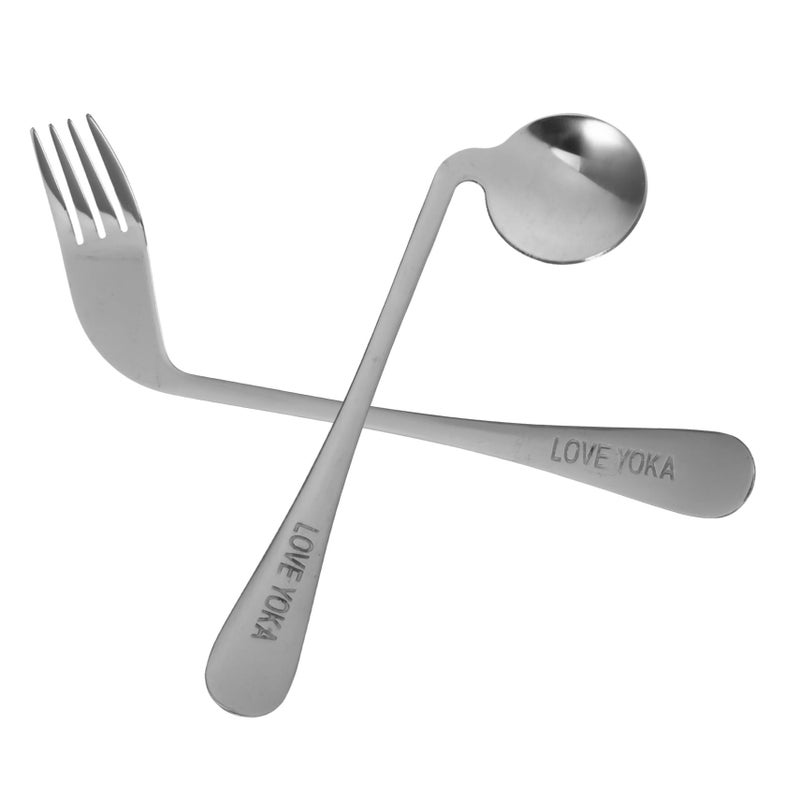 Angled Self Feeding Fork and Spoon Set for Elderly Disabled 4 Piece Curved Tableware - Image 2