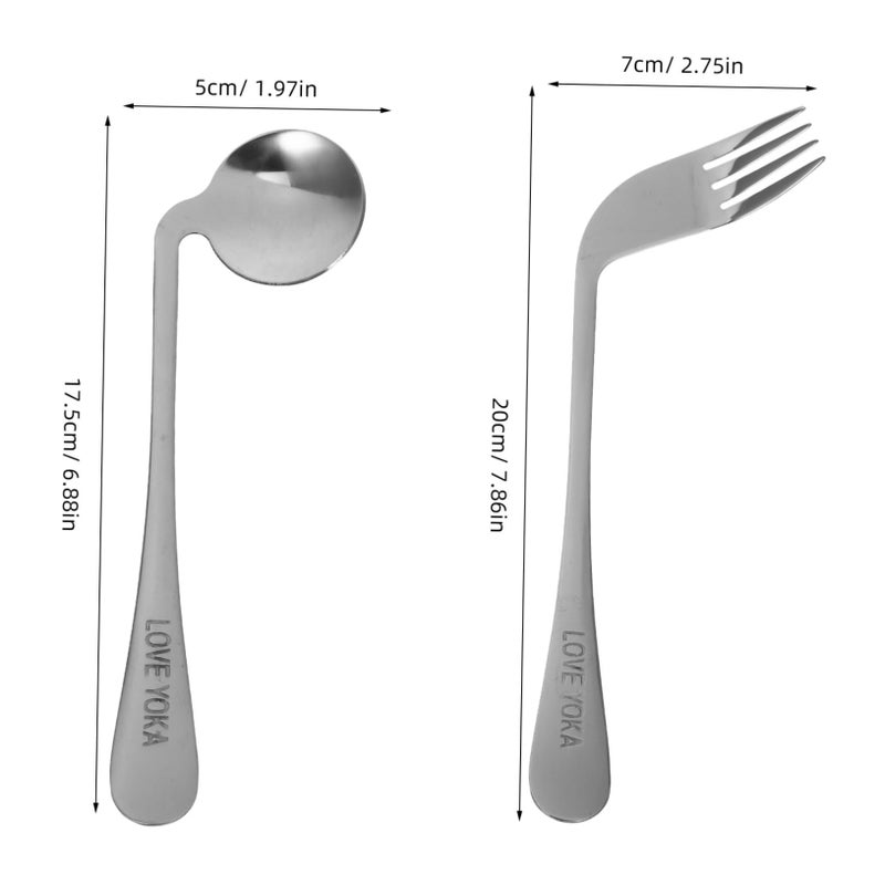 Angled Self Feeding Fork and Spoon Set for Elderly Disabled 4 Piece Curved Tableware - Image 3