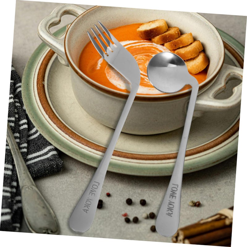 Angled Self Feeding Fork and Spoon Set for Elderly Disabled 4 Piece Curved Tableware - Image 4