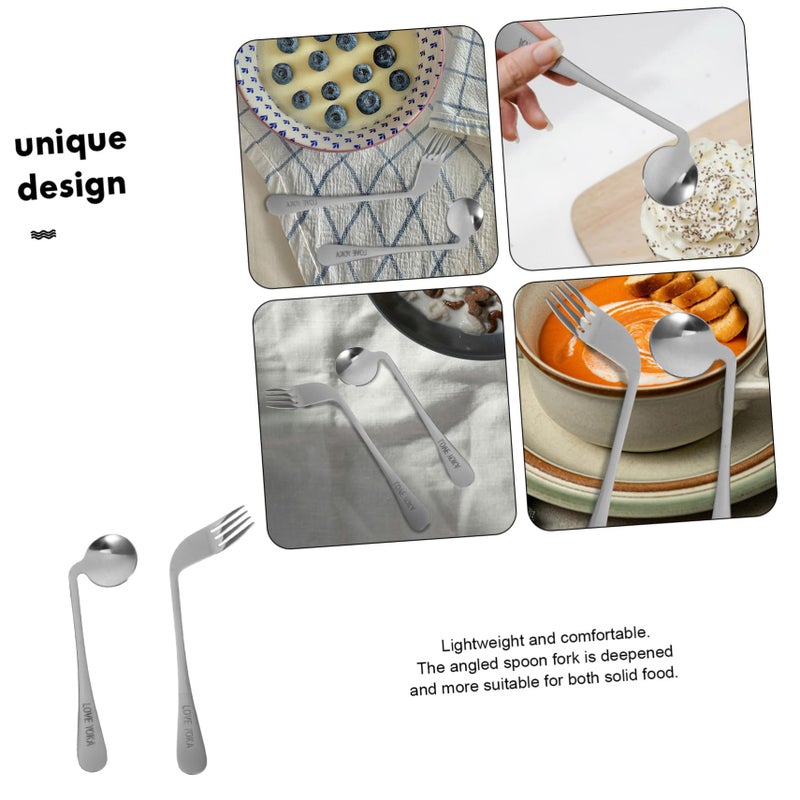 Angled Self Feeding Fork and Spoon Set for Elderly Disabled 4 Piece Curved Tableware - Image 5