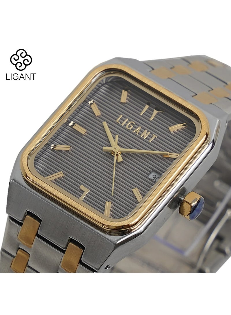 LIGANT Luxury Men's Stainless Steel Watch in Silver & Gold - Elegant Modern Design - Rust Resistant Metallic Wristwatch for Business & Formal Events - Image 2