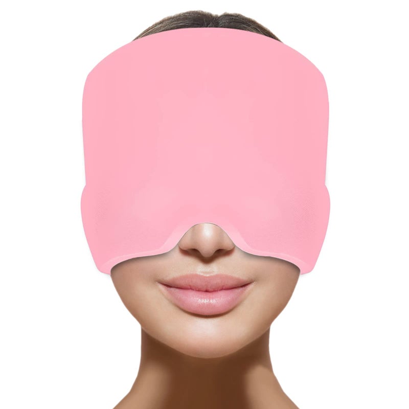 Headache Relief Hat for Migraine Relief Tension One Size Fits All Headache Cap with Reusable Ice Gel Pack for Puffy Eyes Stress Relief Pink
