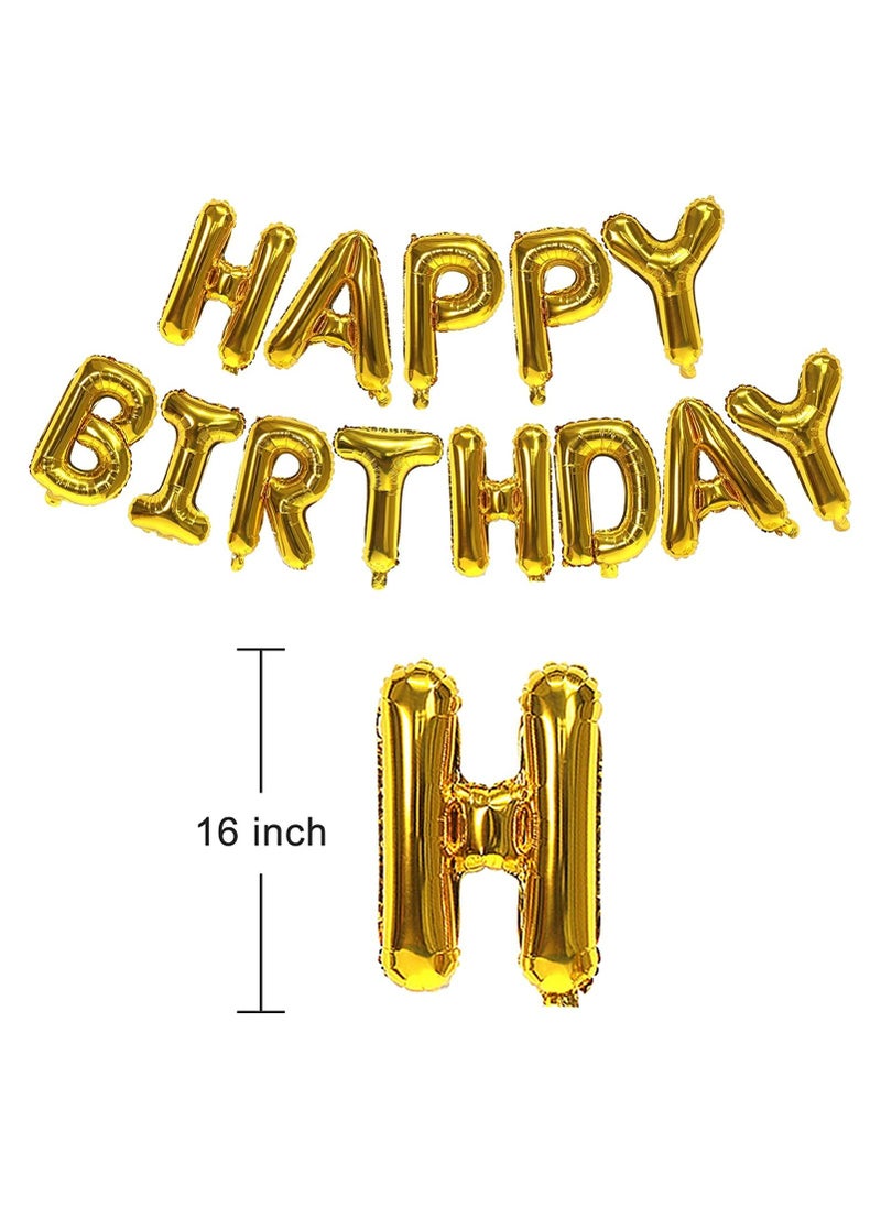 MARKQ - Gold Happy Birthday Balloon Banner [16 Inch] - Mylar Foil Birthday Letter Sign for Kids and Adults Party Decorations - Image 1