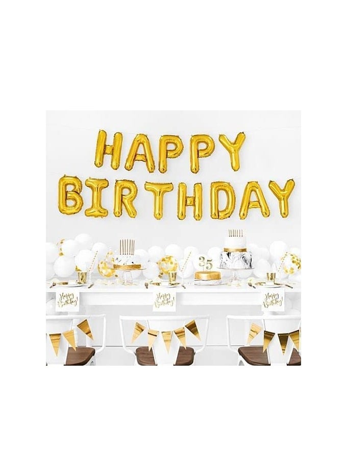 MARKQ - Gold Happy Birthday Balloon Banner [16 Inch] - Mylar Foil Birthday Letter Sign for Kids and Adults Party Decorations - Image 1