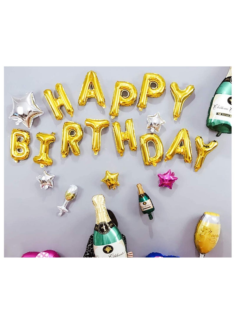 MARKQ - Gold Happy Birthday Balloon Banner [16 Inch] - Mylar Foil Birthday Letter Sign for Kids and Adults Party Decorations - Image 1