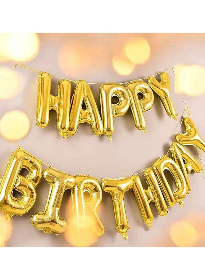 MARKQ - Gold Happy Birthday Balloon Banner [16 Inch] - Mylar Foil Birthday Letter Sign for Kids and Adults Party Decorations - Image 1