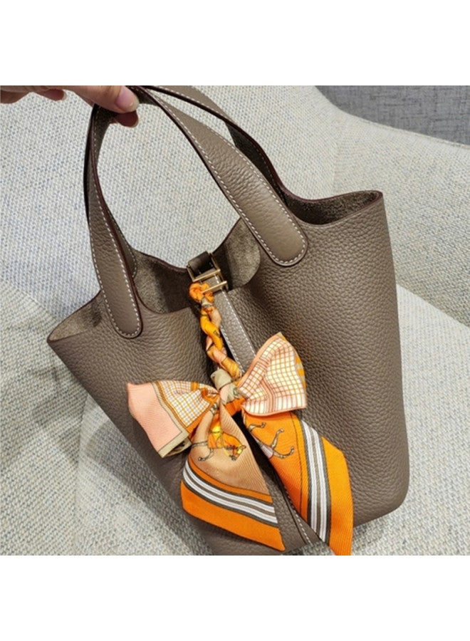McKendall Arrival Vegetable Basket Bucket Bag Fashionable Shoulder Handbag Top Layer Cowhide Litchi Pattern Togo Leather Genuine Leather Women's Bag - Image 4
