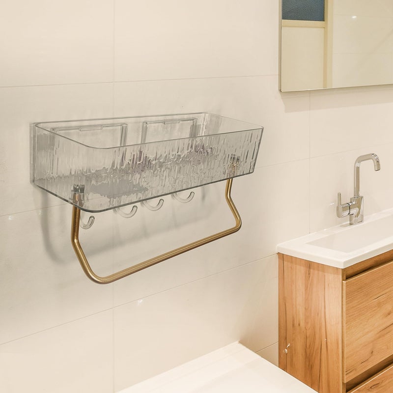 IBELL Waterproof No-Punch Shower Shelf Organizer with Hooks & Towel Rack | Bathroom Storage Rack for Shampoo & Shower Gel | Easy Installation Shower Caddy - Image 3