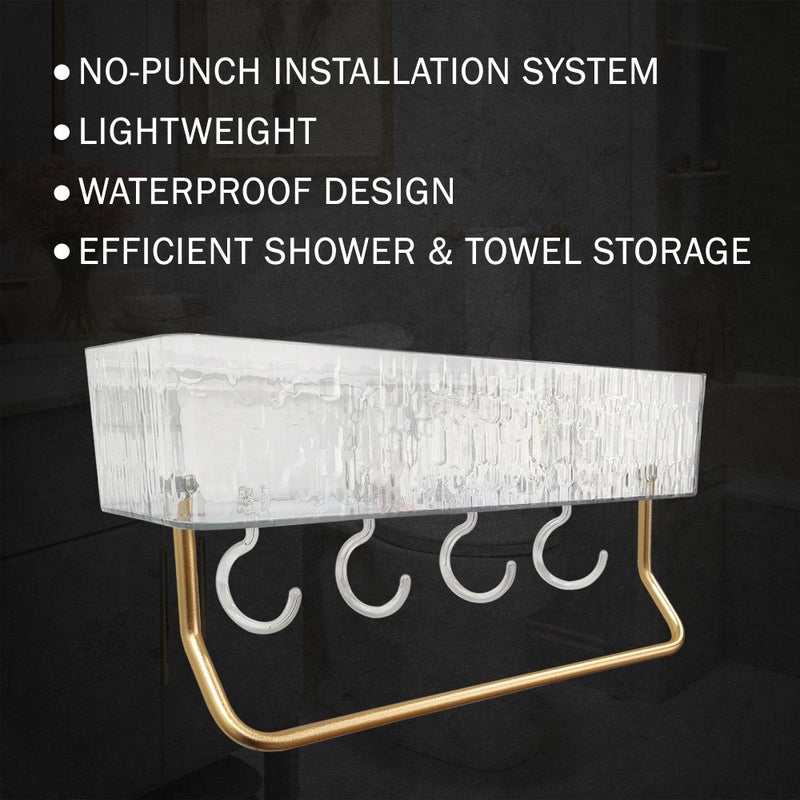 IBELL Waterproof No-Punch Shower Shelf Organizer with Hooks & Towel Rack | Bathroom Storage Rack for Shampoo & Shower Gel | Easy Installation Shower Caddy - Image 4