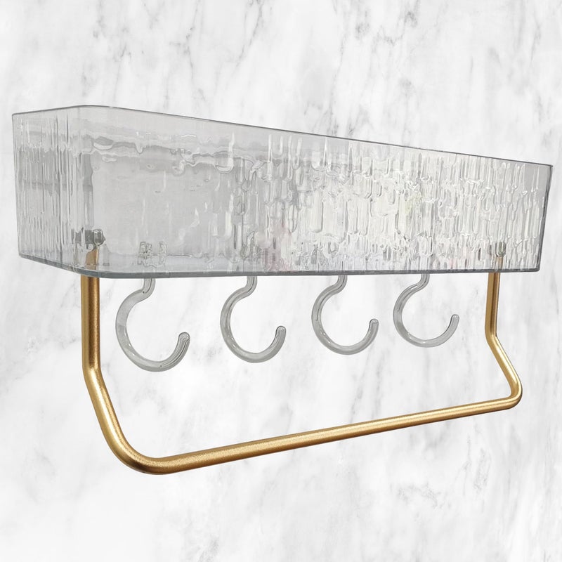 IBELL Waterproof No-Punch Shower Shelf Organizer with Hooks & Towel Rack | Bathroom Storage Rack for Shampoo & Shower Gel | Easy Installation Shower Caddy - Image 1