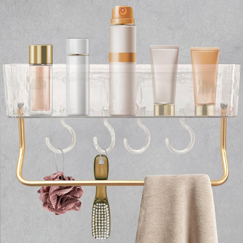 IBELL Waterproof No-Punch Shower Shelf Organizer with Hooks & Towel Rack | Bathroom Storage Rack for Shampoo & Shower Gel | Easy Installation Shower Caddy - Image 2