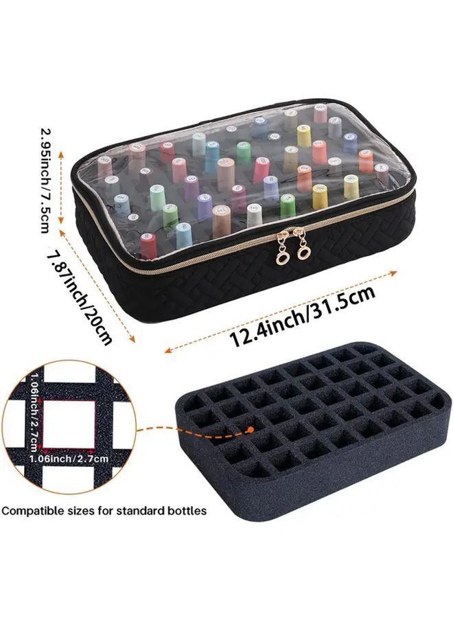Grey Nail Polish Organizer Case Holds 40 Bottles Travel Cosmetic Bag Foam Padded Divider - Image 5