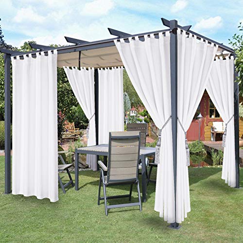 LORDTEX Waterproof Indoor/Outdoor Curtains for Patio - Thermal Insulated, Sun Blocking Detachable Sticky Tab Top Blackout Curtains for Bedroom, Porch, Pergola, Cabana, 52 x 95 inch, 2 Panels, White - Image 1