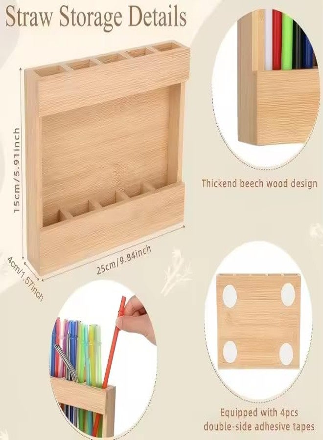 NAWAZJEE Wooden Straw Holder For Cabinet Counter Drawer Door Reusable Straws With Double Adhesive tapes Durable No Drill Easy Organizer Wall Mounted Space Saver Kitchen Pantry - Image 5