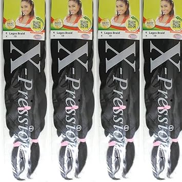 XPression 1B 4 PACK XPRESSION LAGOS BRAID PrePulled Hair Extension 42 46 Pack Colour 1B Natural Black 40 count