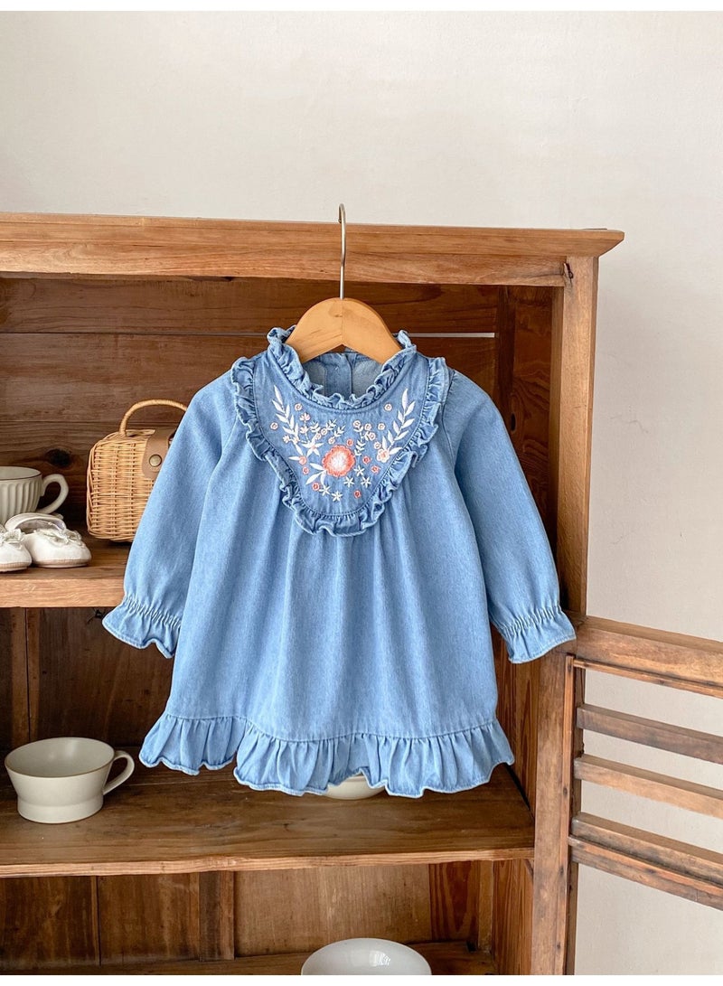 Bafanou Autumn Embroidered Baby Girl Dresses Infant Cowboy Floral Clothing Newborn Cotton Clothes  - Image 5