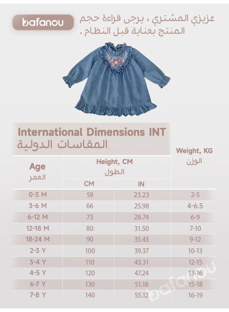 Bafanou Autumn Embroidered Baby Girl Dresses Infant Cowboy Floral Clothing Newborn Cotton Clothes  - Image 3