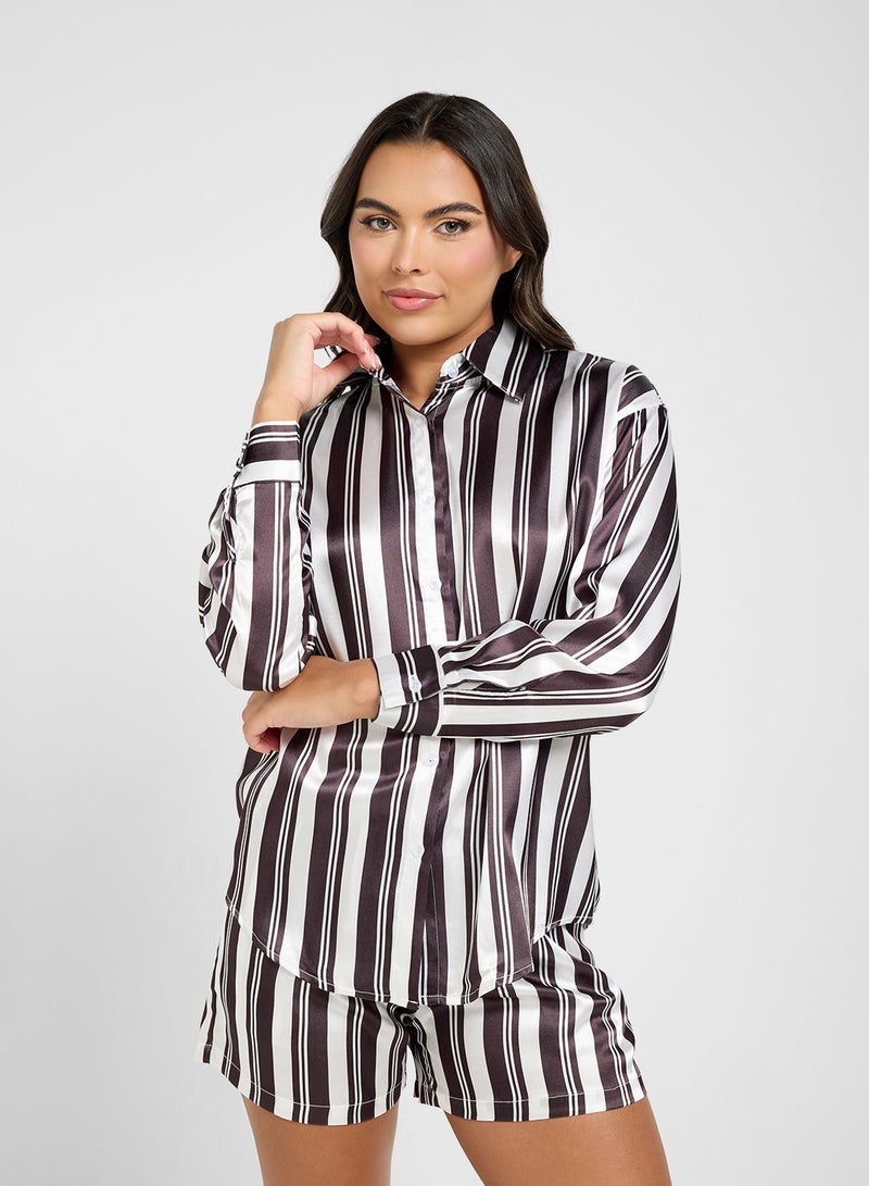 Ginger Satin Stripe Shirt & Short Pj Set - Image 3