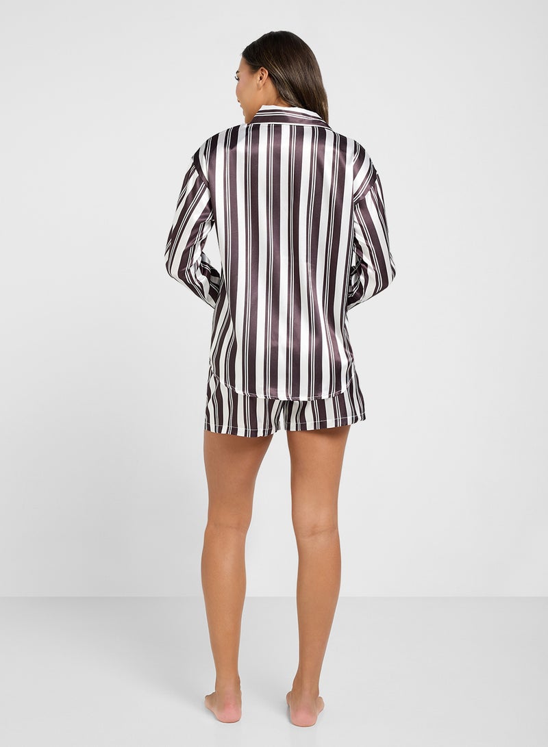 Ginger Satin Stripe Shirt & Short Pj Set - Image 2