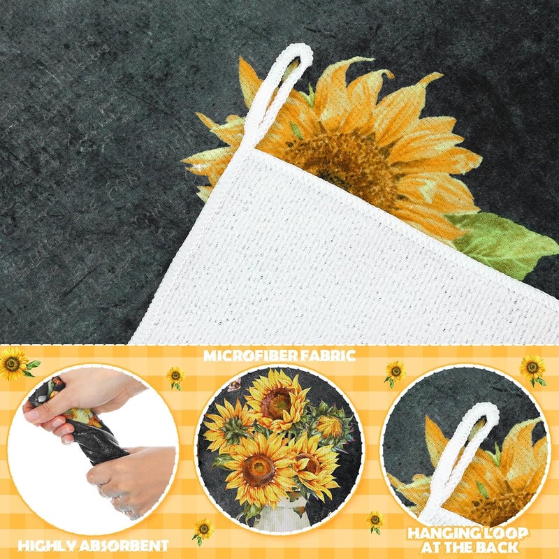 Bencailor 6 Pcs Black Sunflower Kitchen Towels Decorative Sets Dish Towels Absorbent Fast Drying Hand Tea Vintage Hanging Reusable Cleaning Dishcloths for Cooking Farmhouse Bathroom Accessory - Image 4