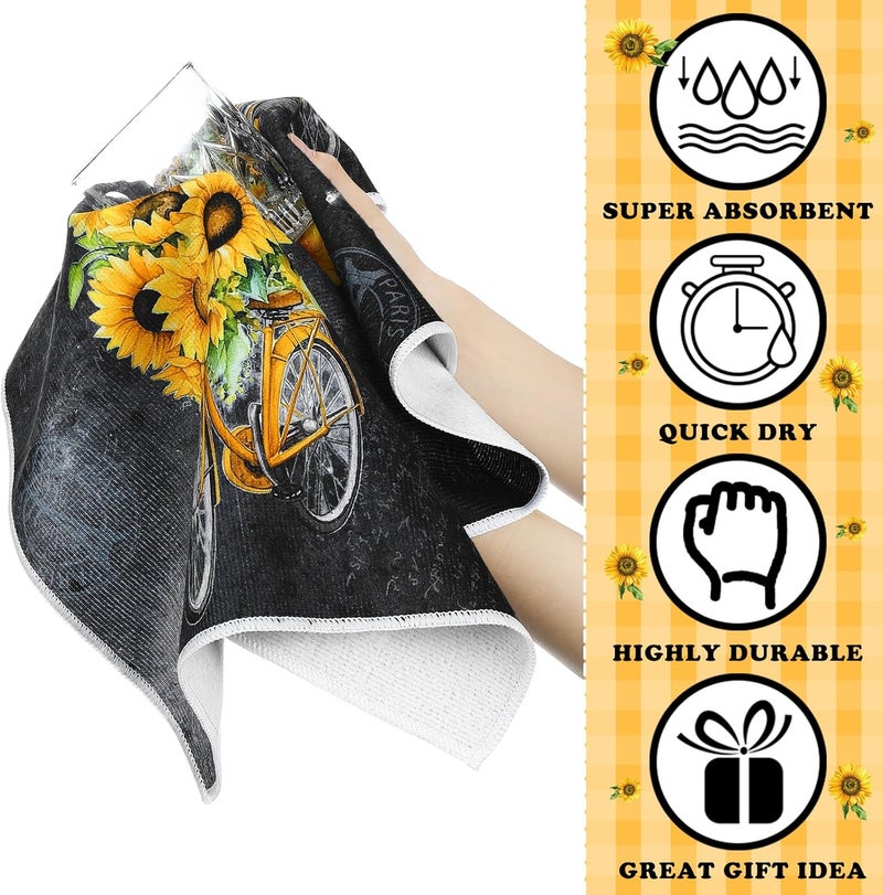 Bencailor 6 Pcs Black Sunflower Kitchen Towels Decorative Sets Dish Towels Absorbent Fast Drying Hand Tea Vintage Hanging Reusable Cleaning Dishcloths for Cooking Farmhouse Bathroom Accessory - Image 5