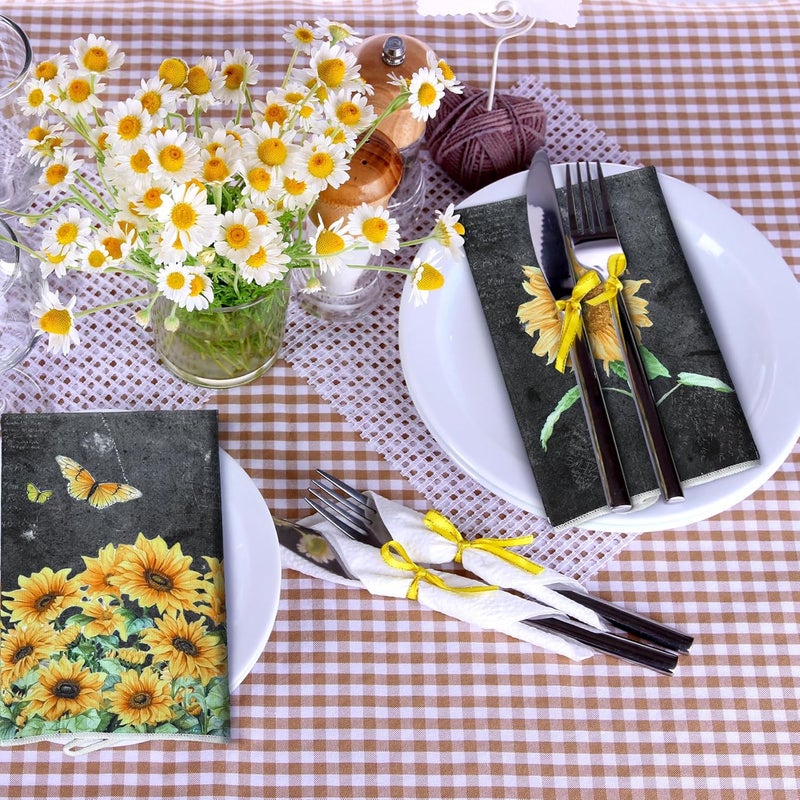 Bencailor 6 Pcs Black Sunflower Kitchen Towels Decorative Sets Dish Towels Absorbent Fast Drying Hand Tea Vintage Hanging Reusable Cleaning Dishcloths for Cooking Farmhouse Bathroom Accessory - Image 3