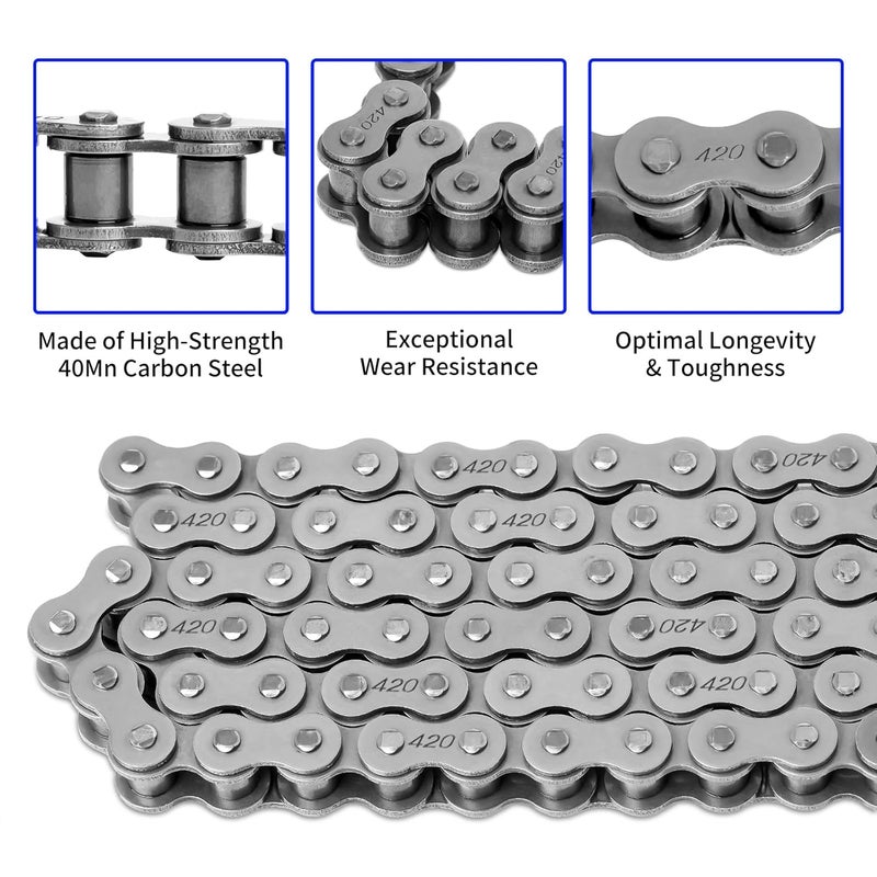 Belleone 420 Roller Dirt Bike Chain 90 Link with Chain Breaker, 420 Rear Drive Chain Fits for 196cc Cole Man BT200X CT200U CT200U-EX Baja Warrior Heat MB165 MB200, 5 Free Master Links Included - Image 4