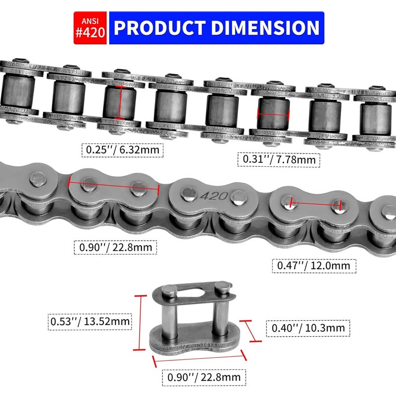 Belleone 420 Roller Dirt Bike Chain 90 Link with Chain Breaker, 420 Rear Drive Chain Fits for 196cc Cole Man BT200X CT200U CT200U-EX Baja Warrior Heat MB165 MB200, 5 Free Master Links Included - Image 2