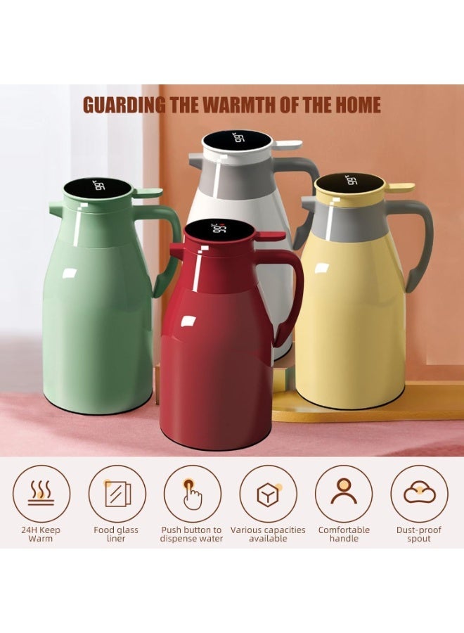 Smart Coffee Thermos with Temperature Display, Glass Lined Thermal Carafe, 24H Hot Water Flask, Double Wall Vacuum Insulation for Coffee, Tea, Milk - Stainless Steel Carafe Kettle - Image 2
