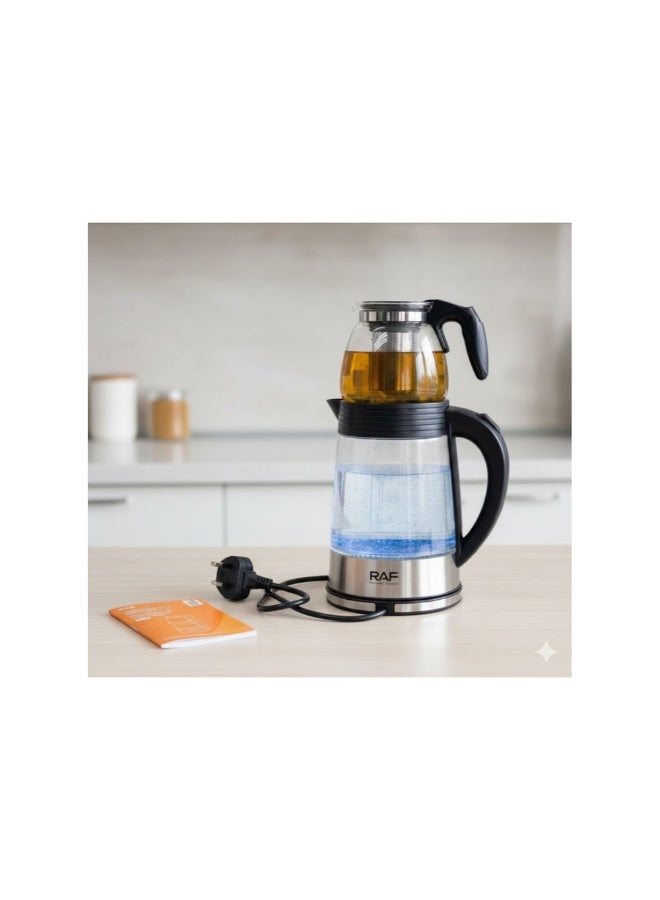 RAF 2-in-1 Electric Glass Kettle & Tea Maker – 1500W Fast Boil Borosilicate Glass with Stainless Steel Infuser – Auto Shut-Off, 2.0L - Image 2